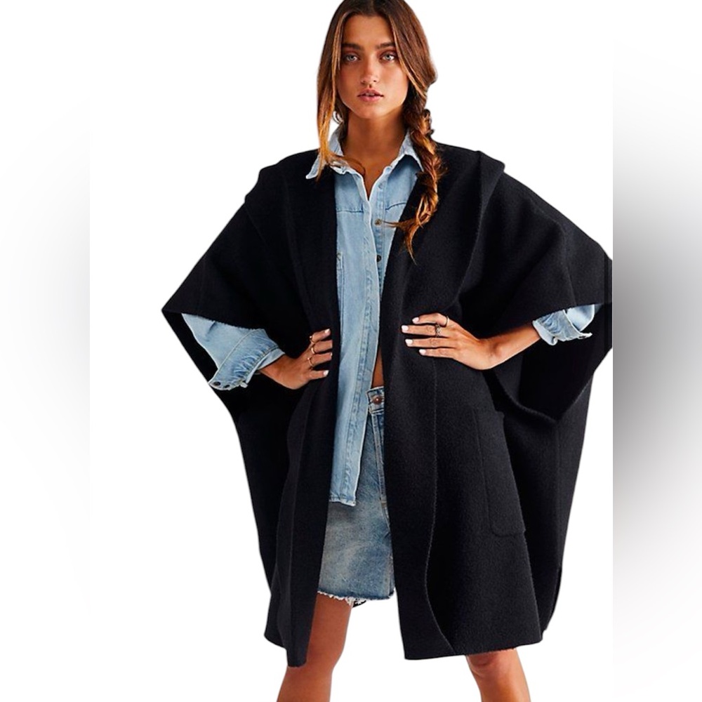 Free People Black Oversized Poncho Shrug
